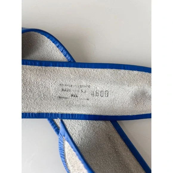 80's Leather Cinch Waist Slide Belt Silver Tone Oval Buckle USA Blue Size Medium - Picture 3 of 8